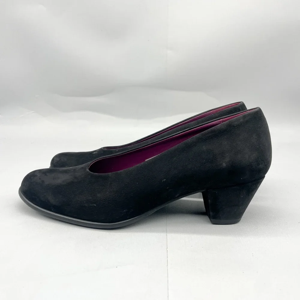 Arche LN Womens 37.5 6.5 Murlay Pumps Shoes Black Nubuck Round Toe Block Heels